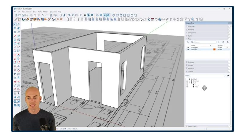 Module 6 - modeling a room from dimensions, PDF, and DWG, then adding doors, windows, and trim