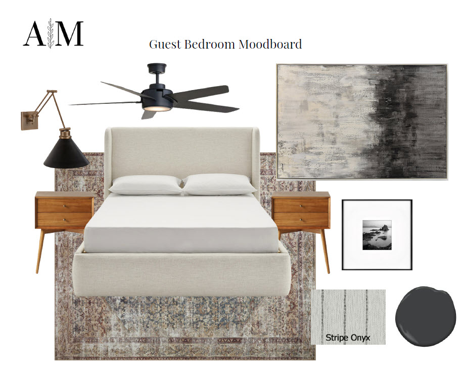 A Mood board design of a guest bedroom